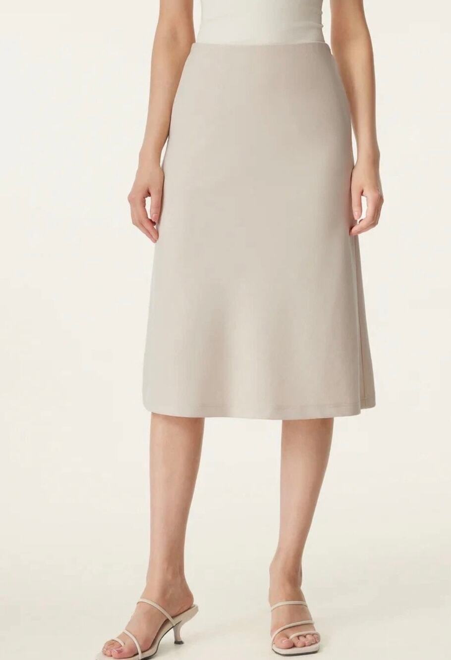 OGL Womens Beige Neutral High Waist Elastic A-Line Midi Skirt Size S